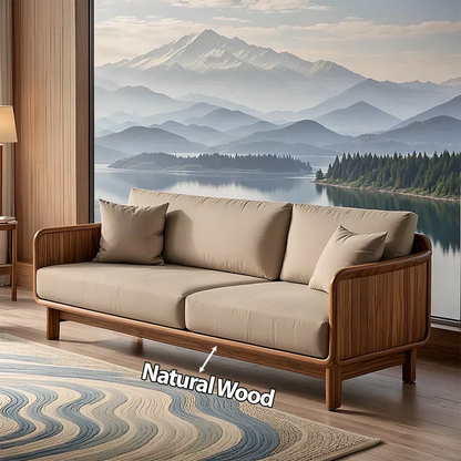 Handcrafted Solid Wood Cotton Sofa – Rustic Minimalist Design - Woodenecho