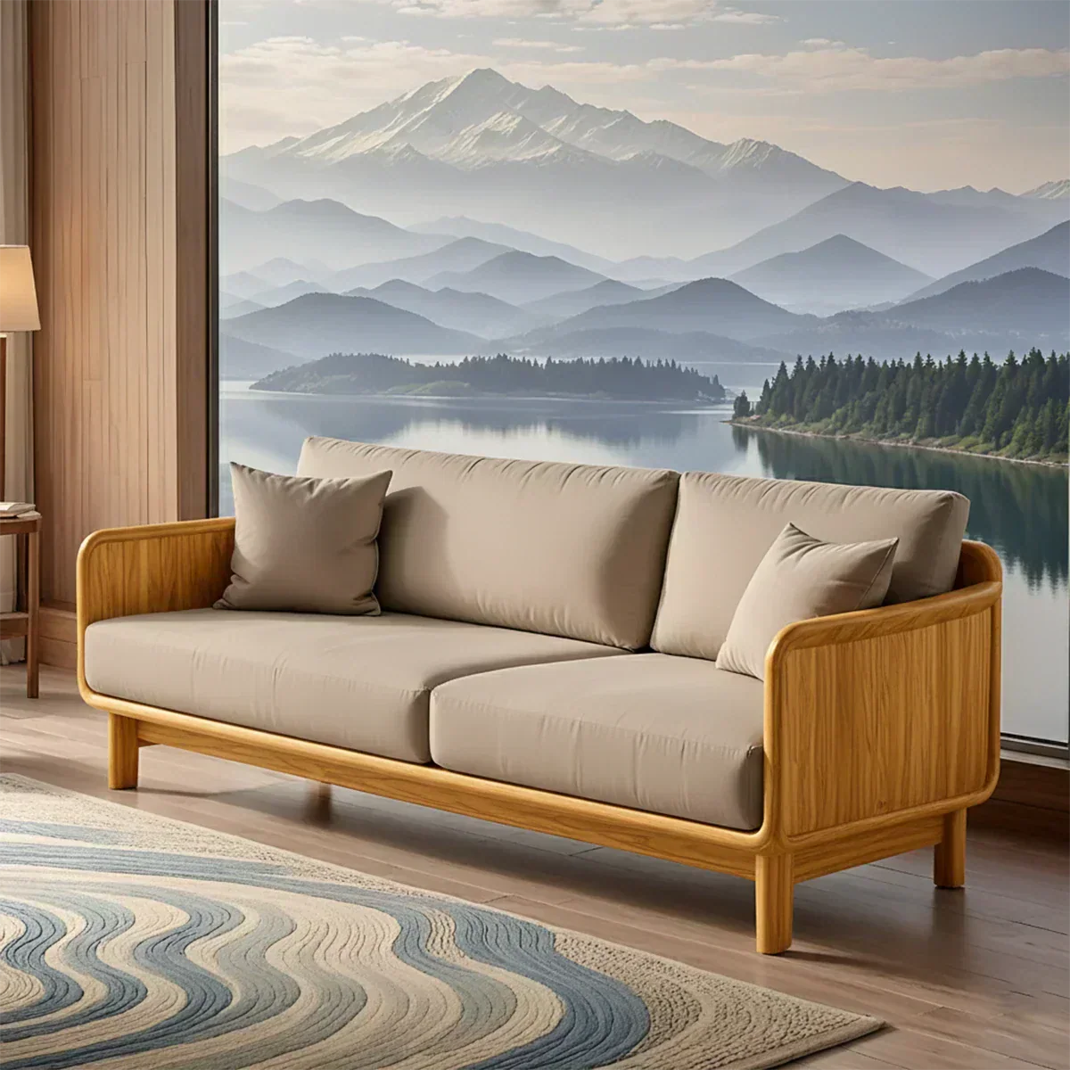 Handcrafted Solid Wood Cotton Sofa – Rustic Minimalist Design - Woodenecho