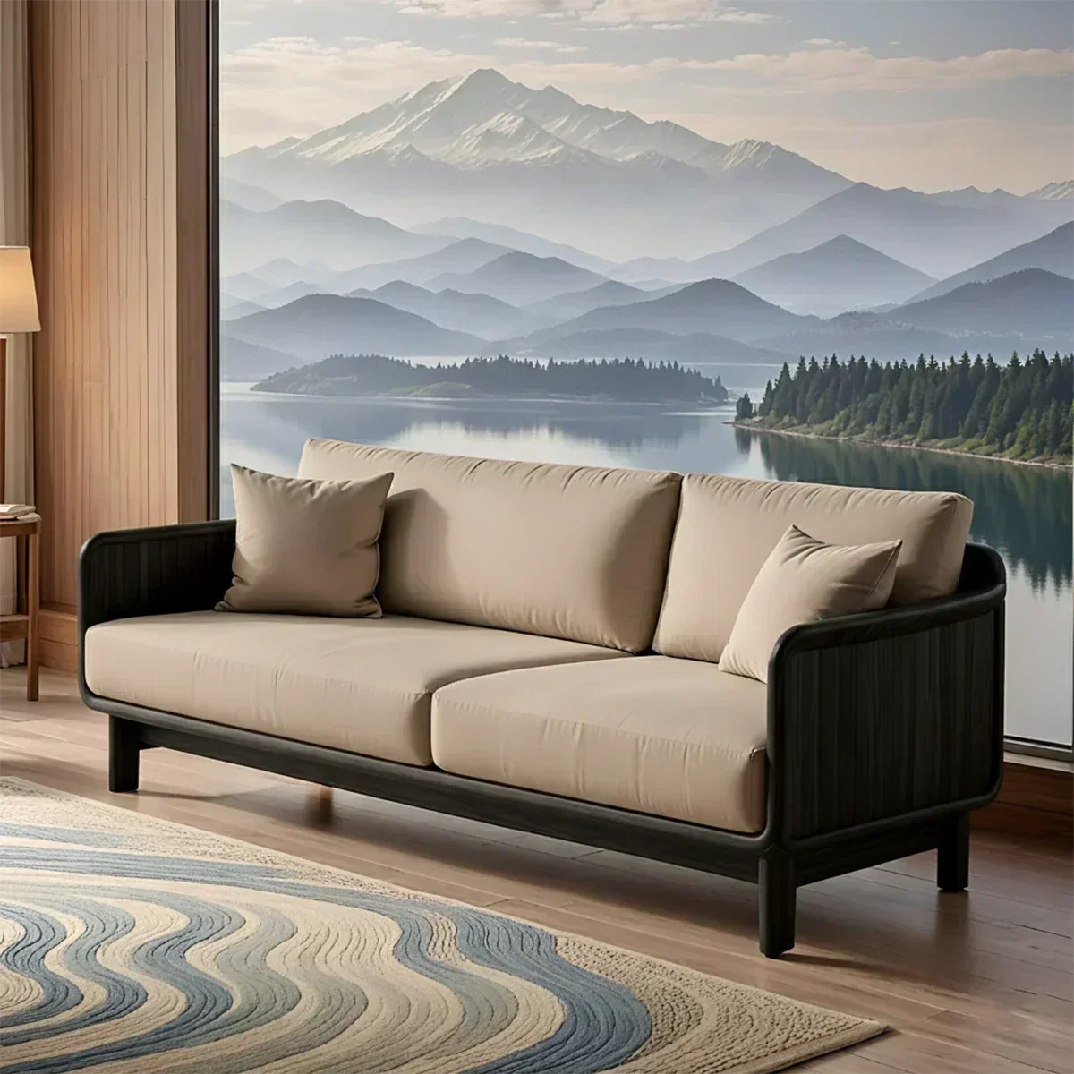 Handcrafted Solid Wood Cotton Sofa – Rustic Minimalist Design - Woodenecho