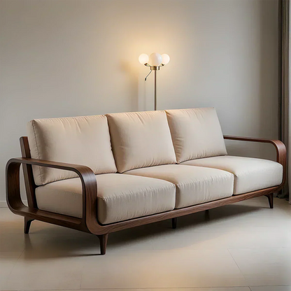 Handcrafted Solid Wood Cotton Sofa – Rustic Minimalist Design - Woodenecho