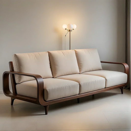 Handcrafted Solid Wood Cotton Sofa – Rustic Minimalist Design - Woodenecho