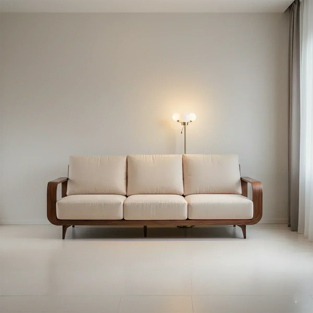 Handcrafted Solid Wood Cotton Sofa – Rustic Minimalist Design - Woodenecho