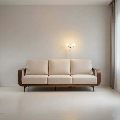 Handcrafted Solid Wood Cotton Sofa – Rustic Minimalist Design - Woodenecho