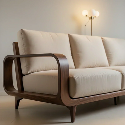 Handcrafted Solid Wood Cotton Sofa – Rustic Minimalist Design - Woodenecho