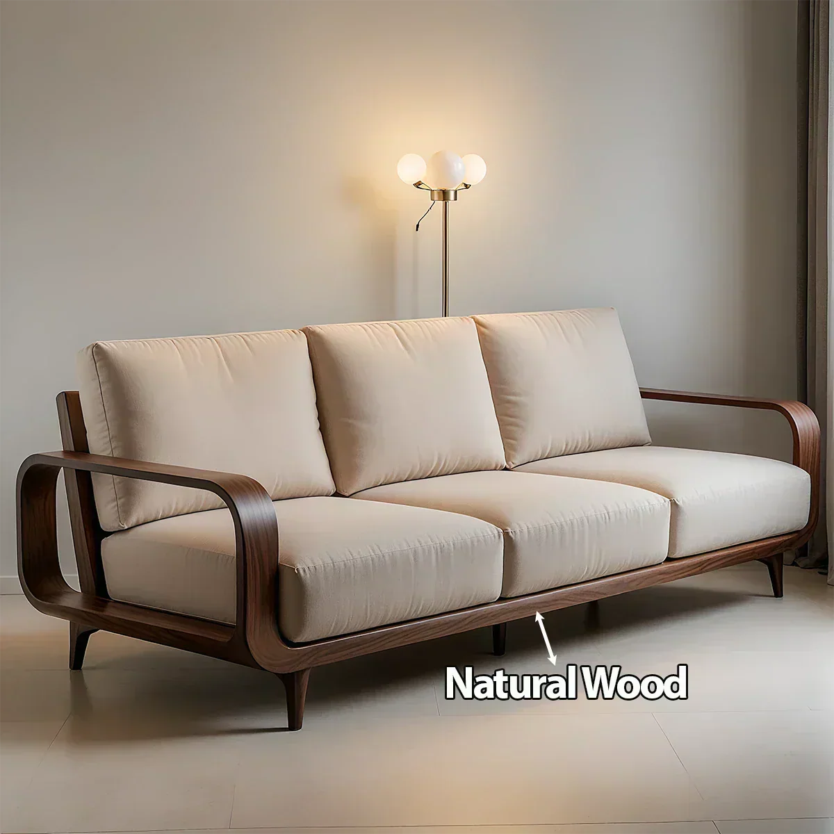 Handcrafted Solid Wood Cotton Sofa – Rustic Minimalist Design - Woodenecho