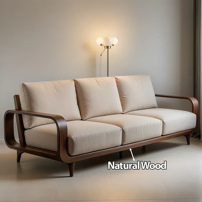Handcrafted Solid Wood Cotton Sofa – Rustic Minimalist Design - Woodenecho