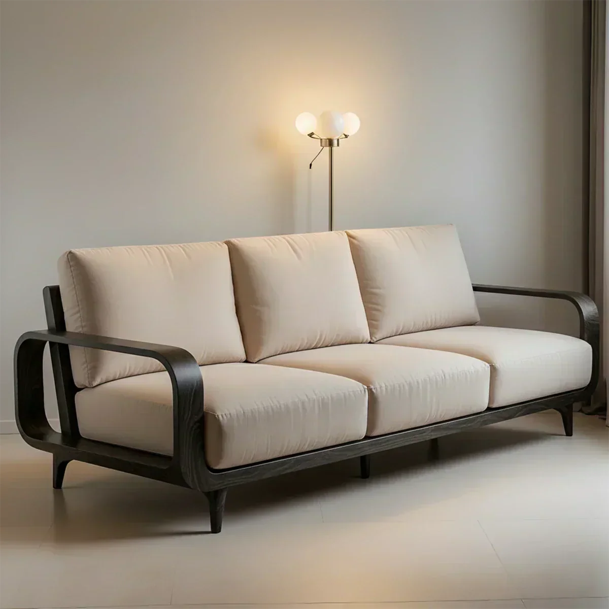 Handcrafted Solid Wood Cotton Sofa – Rustic Minimalist Design - Woodenecho