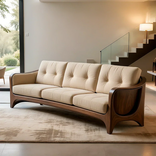 Handcrafted Solid Wood Cotton Sofa – Rustic Modern Comfort - Elitegemse