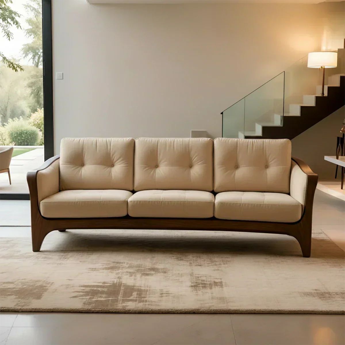 Handcrafted Solid Wood Cotton Sofa – Rustic Modern Comfort - Woodenecho