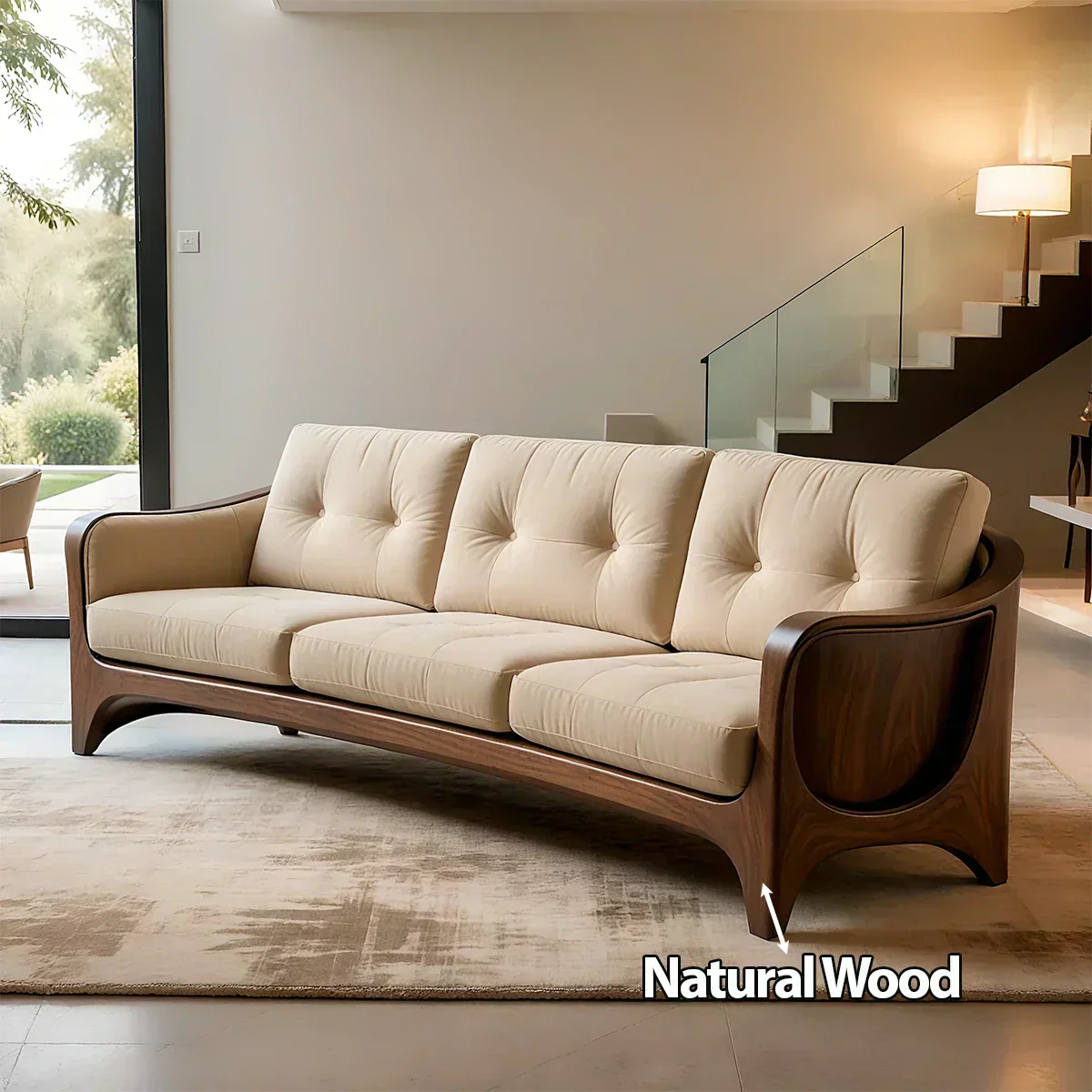 Handcrafted Solid Wood Cotton Sofa – Rustic Modern Comfort - Woodenecho