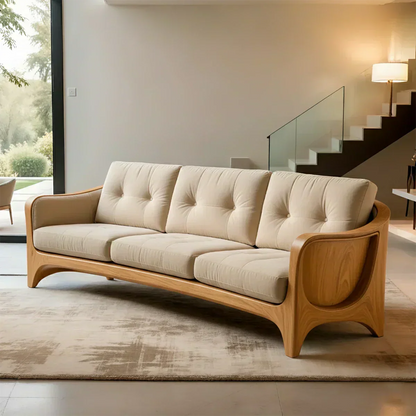Handcrafted Solid Wood Cotton Sofa – Rustic Modern Comfort - Woodenecho