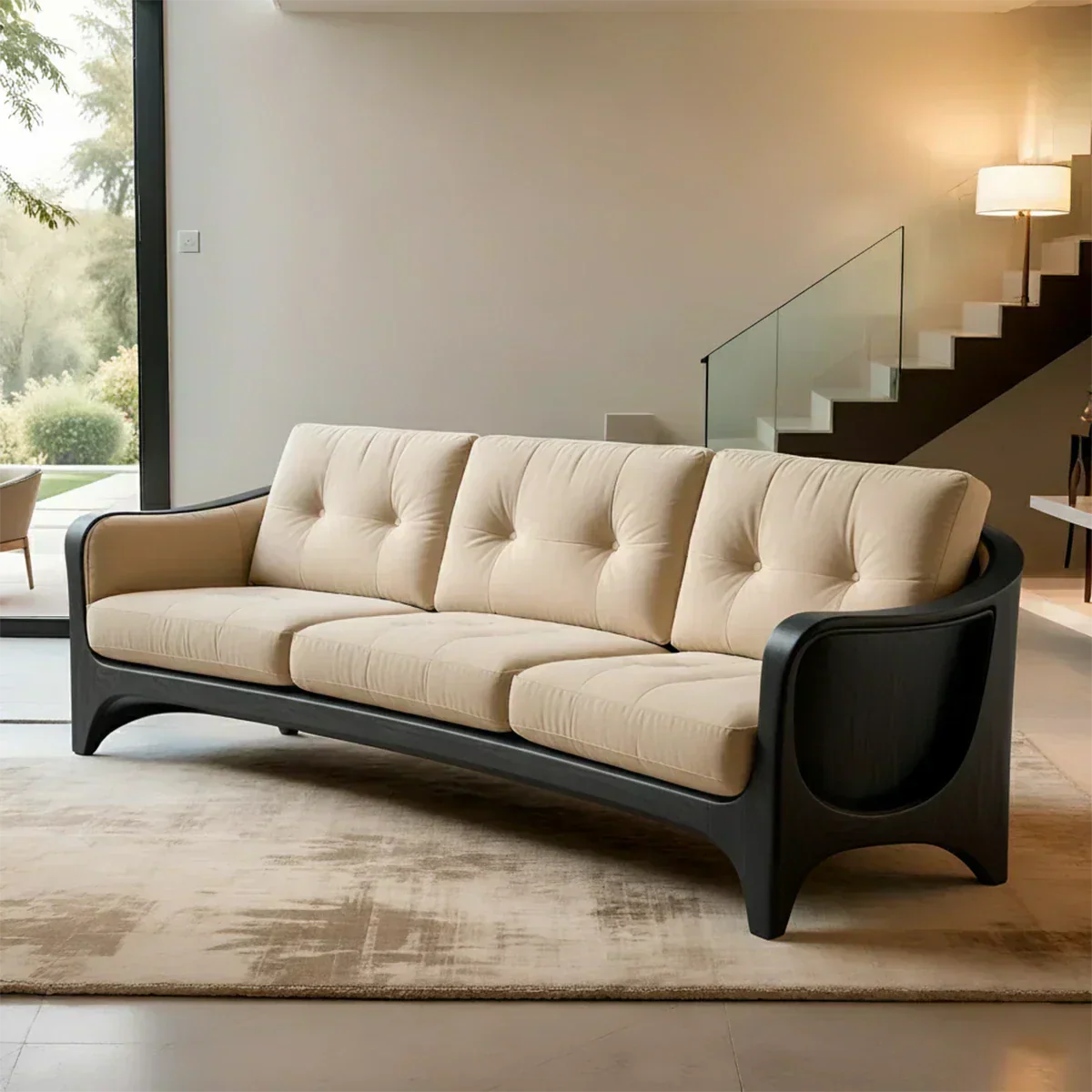 Handcrafted Solid Wood Cotton Sofa – Rustic Modern Comfort - Woodenecho