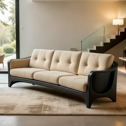 Handcrafted Solid Wood Cotton Sofa – Rustic Modern Comfort - Woodenecho