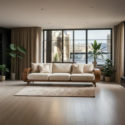 Handcrafted Solid Wood Cotton Sofa – Rustic Modern Living - Woodenecho