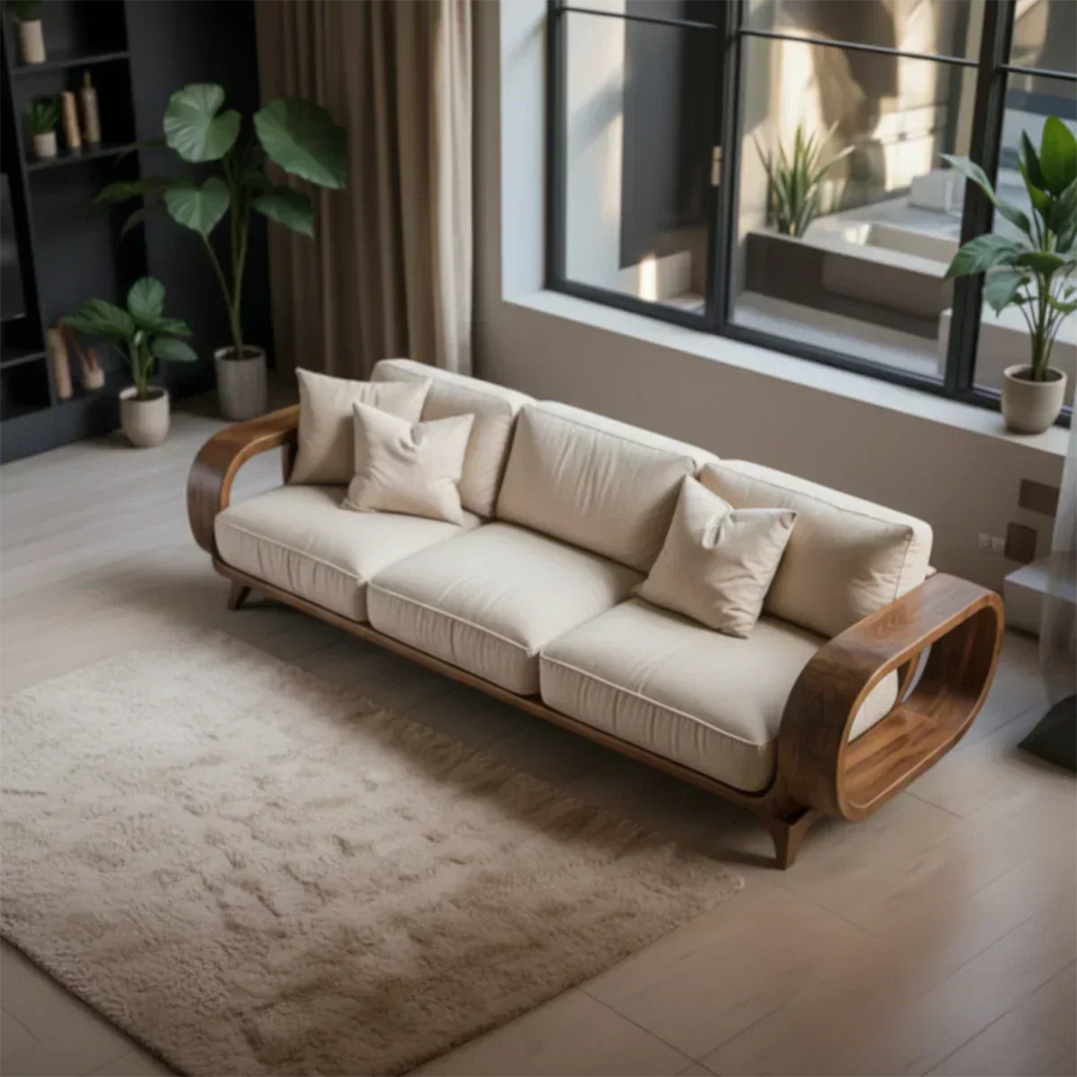 Handcrafted Solid Wood Cotton Sofa – Rustic Modern Living - Woodenecho