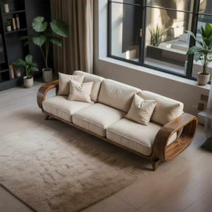 Handcrafted Solid Wood Cotton Sofa – Rustic Modern Living - Woodenecho