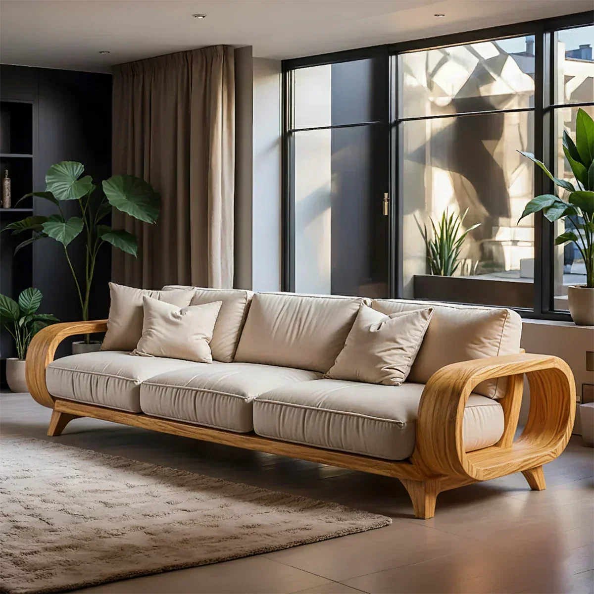 Handcrafted Solid Wood Cotton Sofa – Rustic Modern Living - Woodenecho