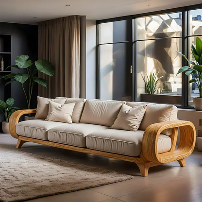Handcrafted Solid Wood Cotton Sofa – Rustic Modern Living - Woodenecho