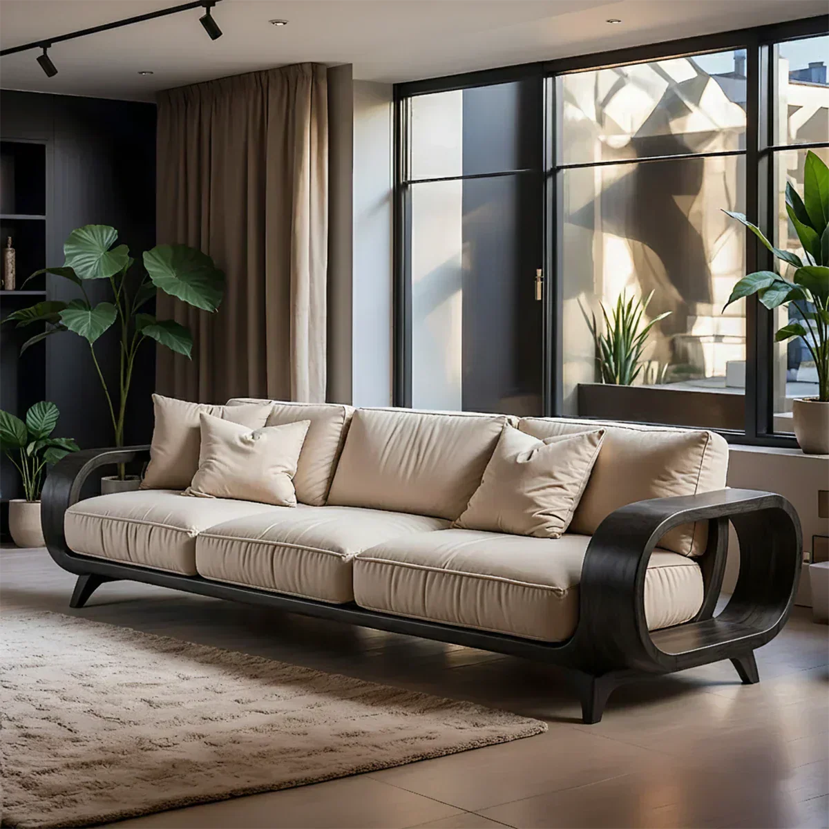 Handcrafted Solid Wood Cotton Sofa – Rustic Modern Living - Woodenecho