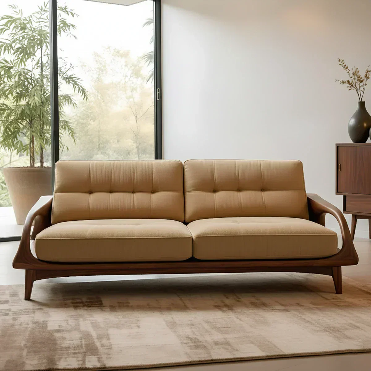 Handcrafted Solid Wood Cotton Sofa – Rustic Modern Lounge Design - Woodenecho