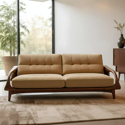 Handcrafted Solid Wood Cotton Sofa – Rustic Modern Lounge Design - Woodenecho