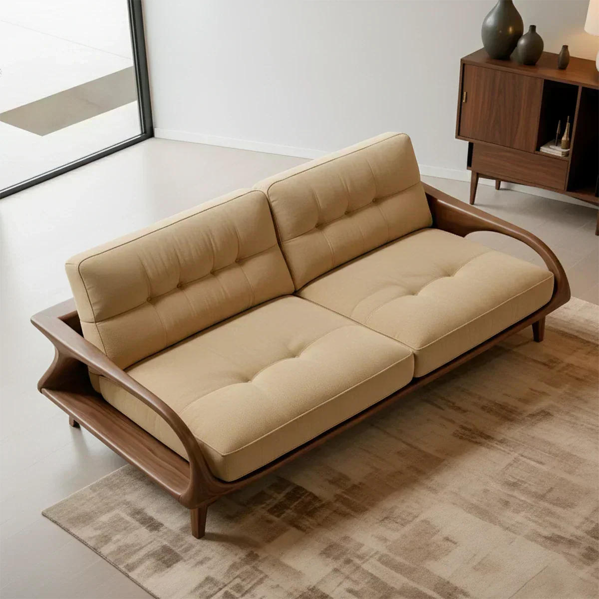 Handcrafted Solid Wood Cotton Sofa – Rustic Modern Lounge Design - Woodenecho