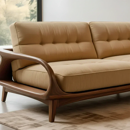 Handcrafted Solid Wood Cotton Sofa – Rustic Modern Lounge Design - Woodenecho