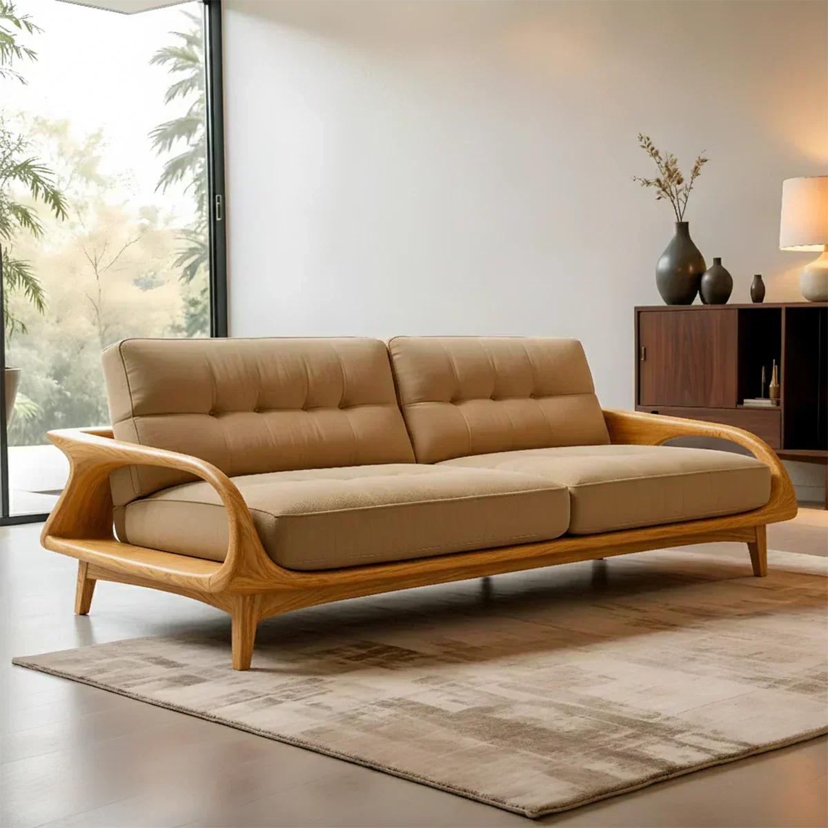Handcrafted Solid Wood Cotton Sofa – Rustic Modern Lounge Design - Woodenecho