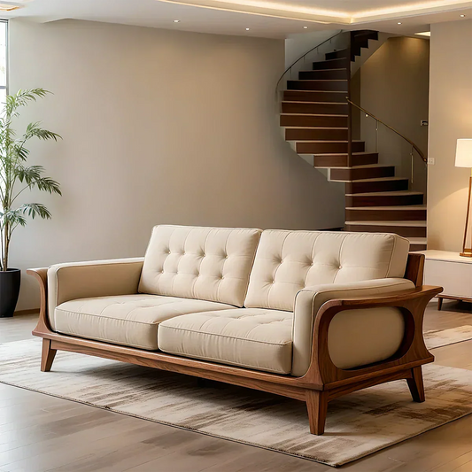 Handcrafted Solid Wood Cotton Sofa – Rustic Modern Minimalist Design - Elitegemse
