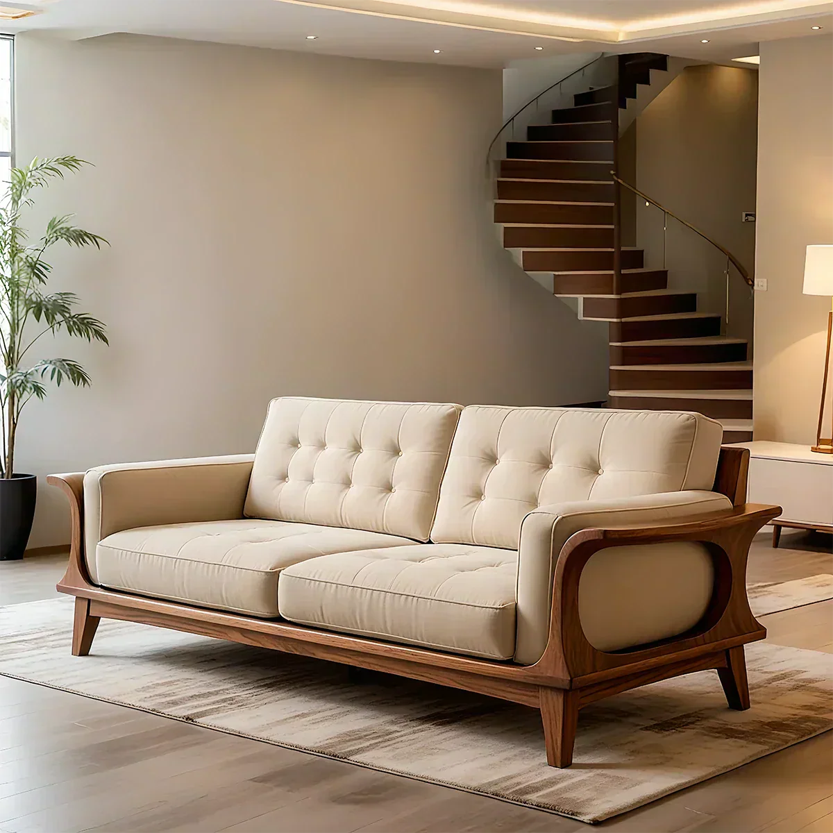 Handcrafted Solid Wood Cotton Sofa – Rustic Modern Minimalist Design - Woodenecho