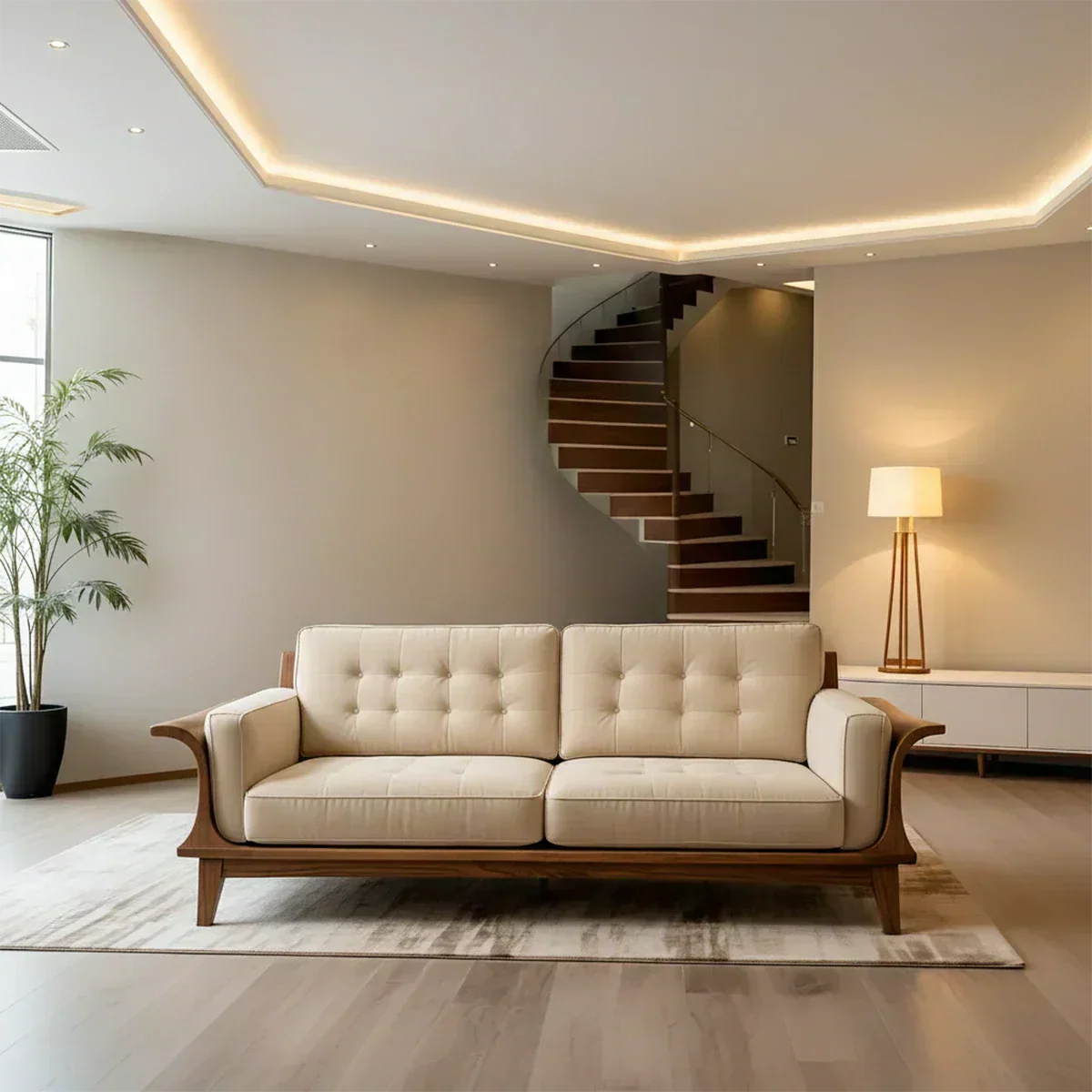 Handcrafted Solid Wood Cotton Sofa – Rustic Modern Minimalist Design - Woodenecho