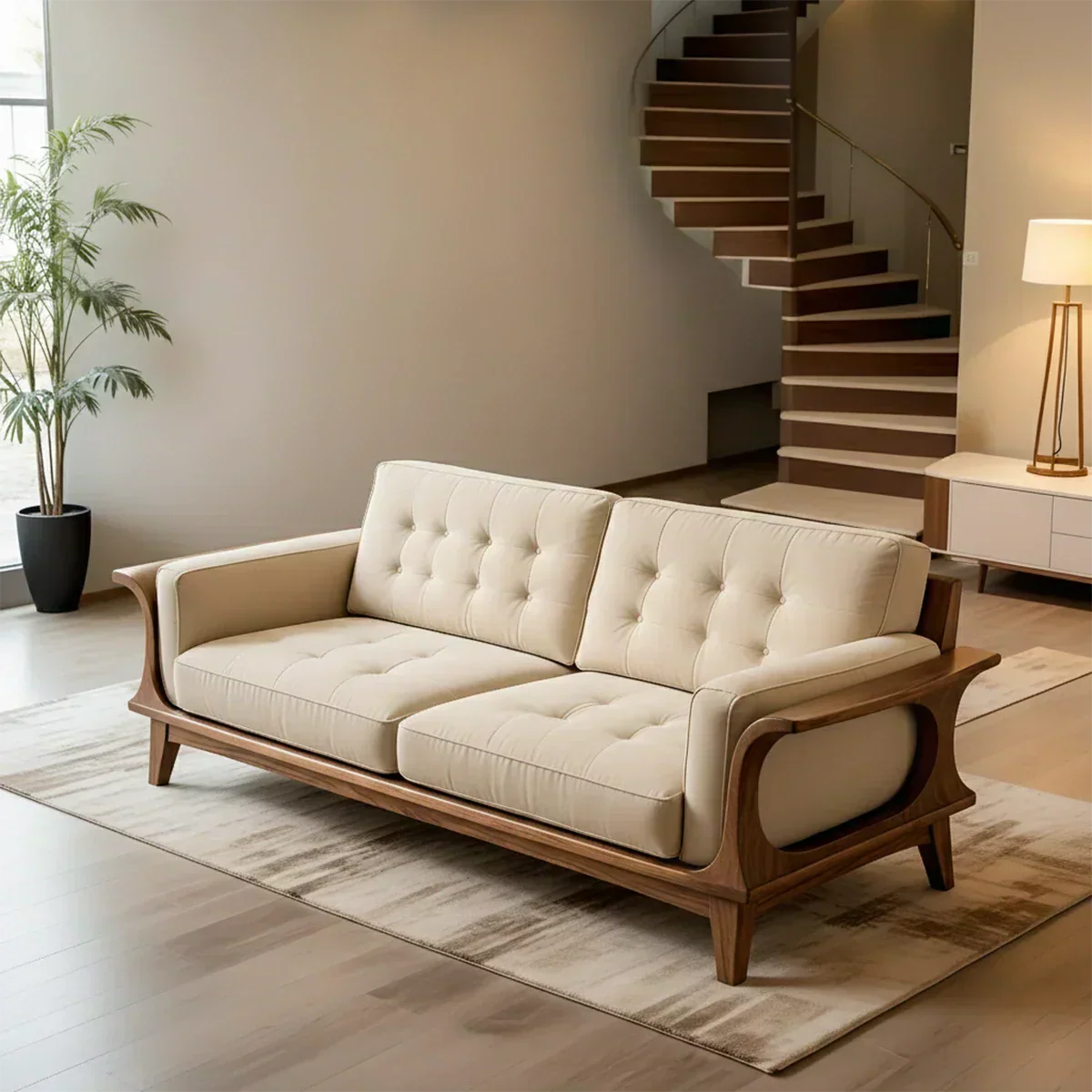 Handcrafted Solid Wood Cotton Sofa – Rustic Modern Minimalist Design - Woodenecho