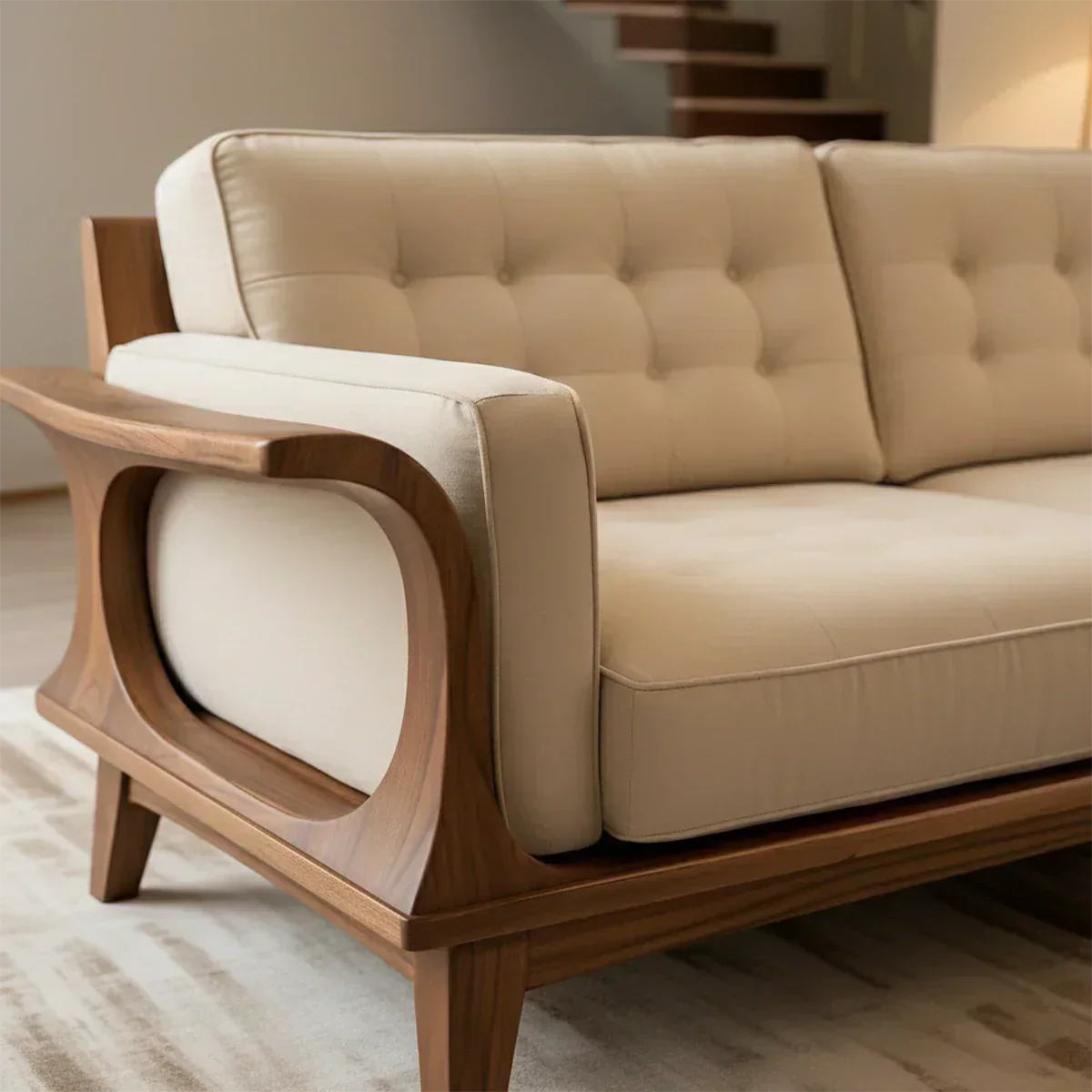 Handcrafted Solid Wood Cotton Sofa – Rustic Modern Minimalist Design - Woodenecho