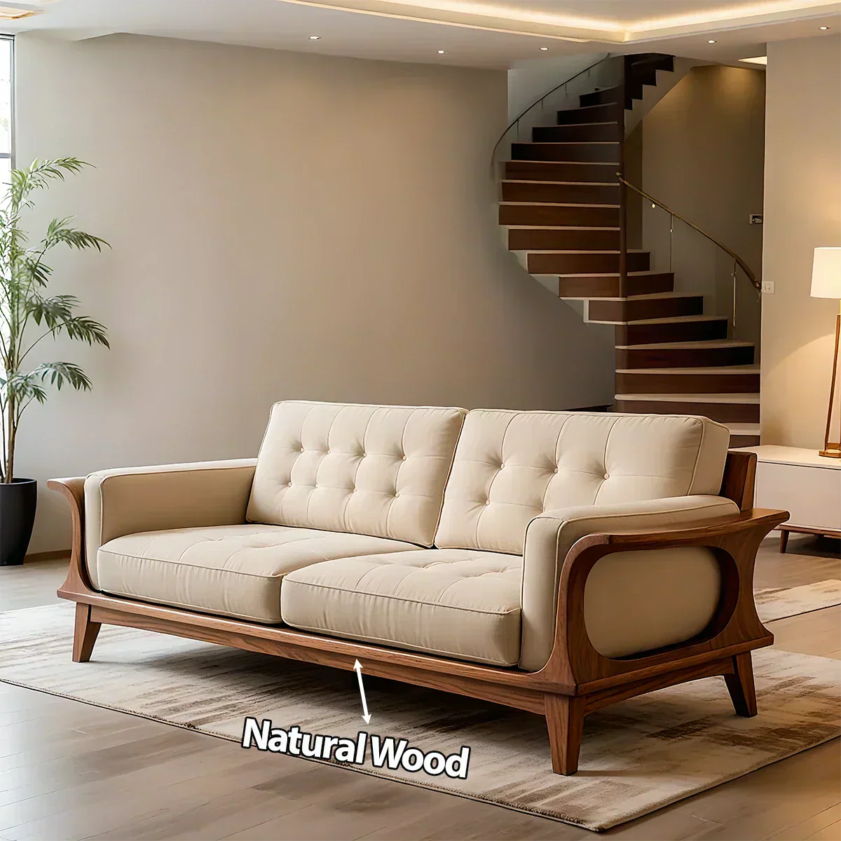 Handcrafted Solid Wood Cotton Sofa – Rustic Modern Minimalist Design - Woodenecho