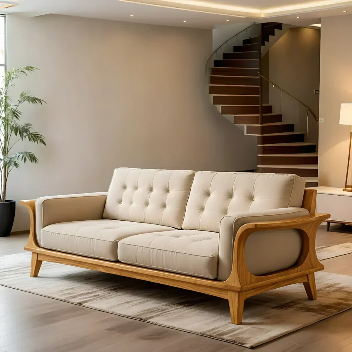 Handcrafted Solid Wood Cotton Sofa – Rustic Modern Minimalist Design - Woodenecho