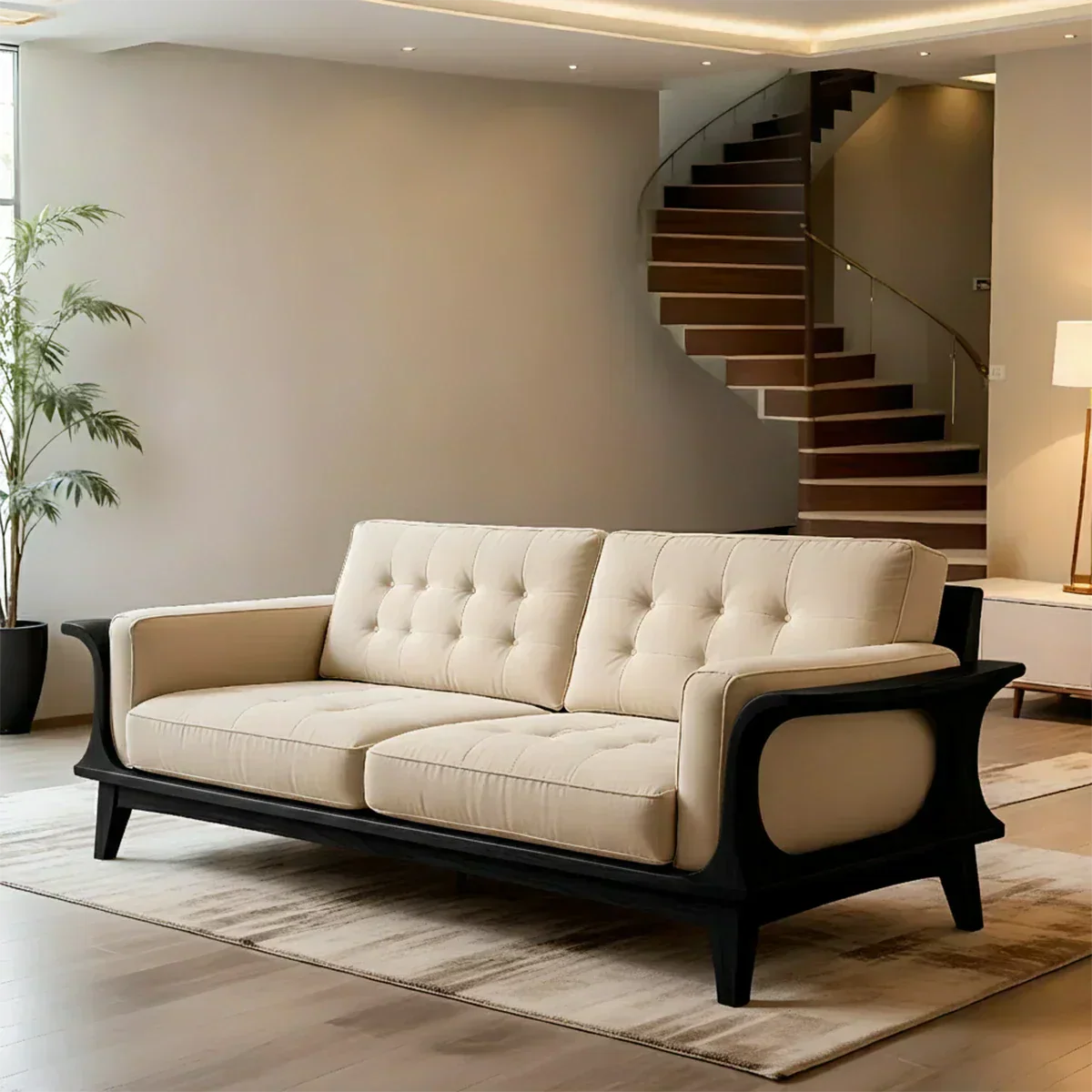 Handcrafted Solid Wood Cotton Sofa – Rustic Modern Minimalist Design - Woodenecho