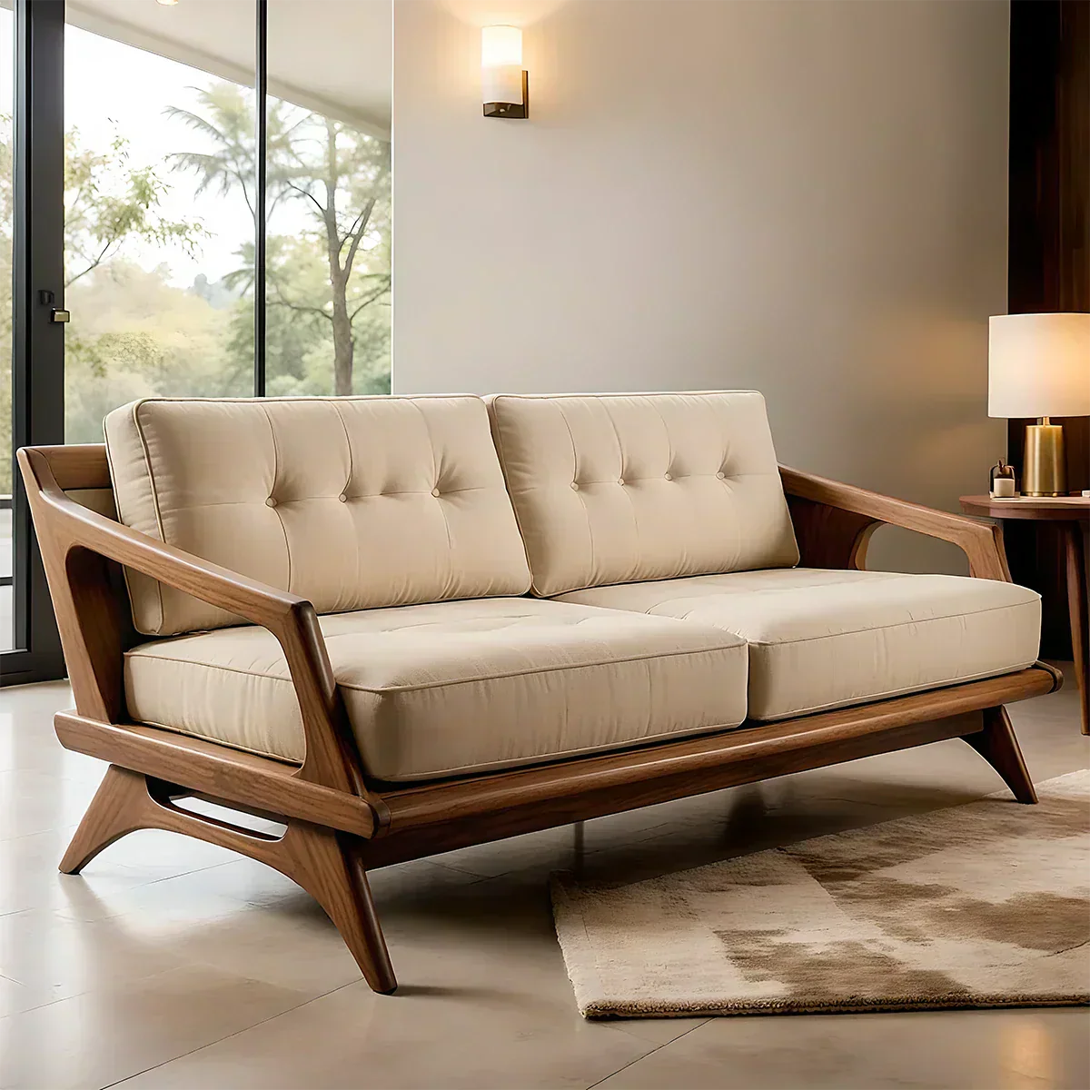 Handcrafted Solid Wood Cotton Sofa – Rustic Modern Minimalist Design - Woodenecho