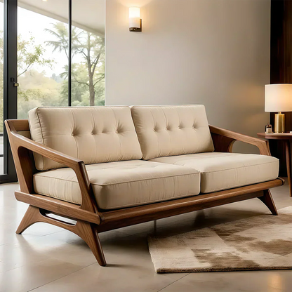 Handcrafted Solid Wood Cotton Sofa – Rustic Modern Minimalist Design - Woodenecho