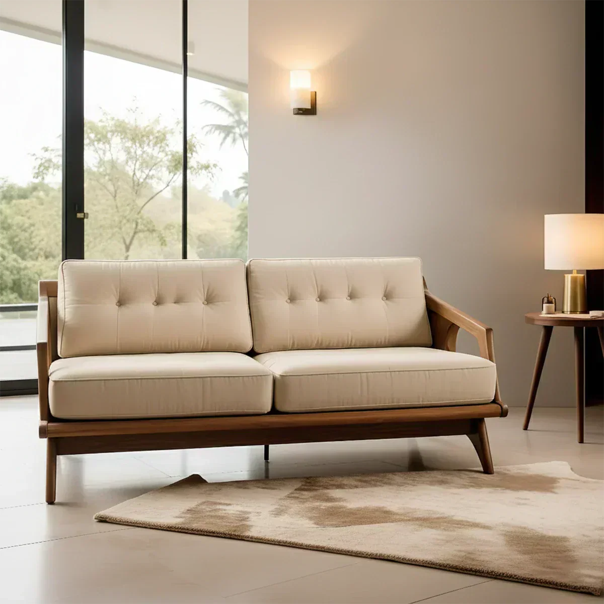 Handcrafted Solid Wood Cotton Sofa – Rustic Modern Minimalist Design - Woodenecho