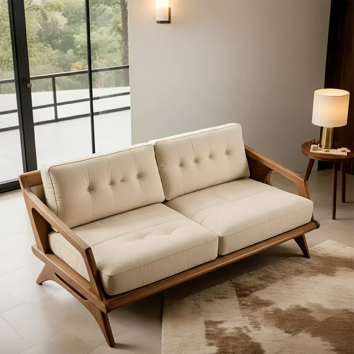 Handcrafted Solid Wood Cotton Sofa – Rustic Modern Minimalist Design - Woodenecho