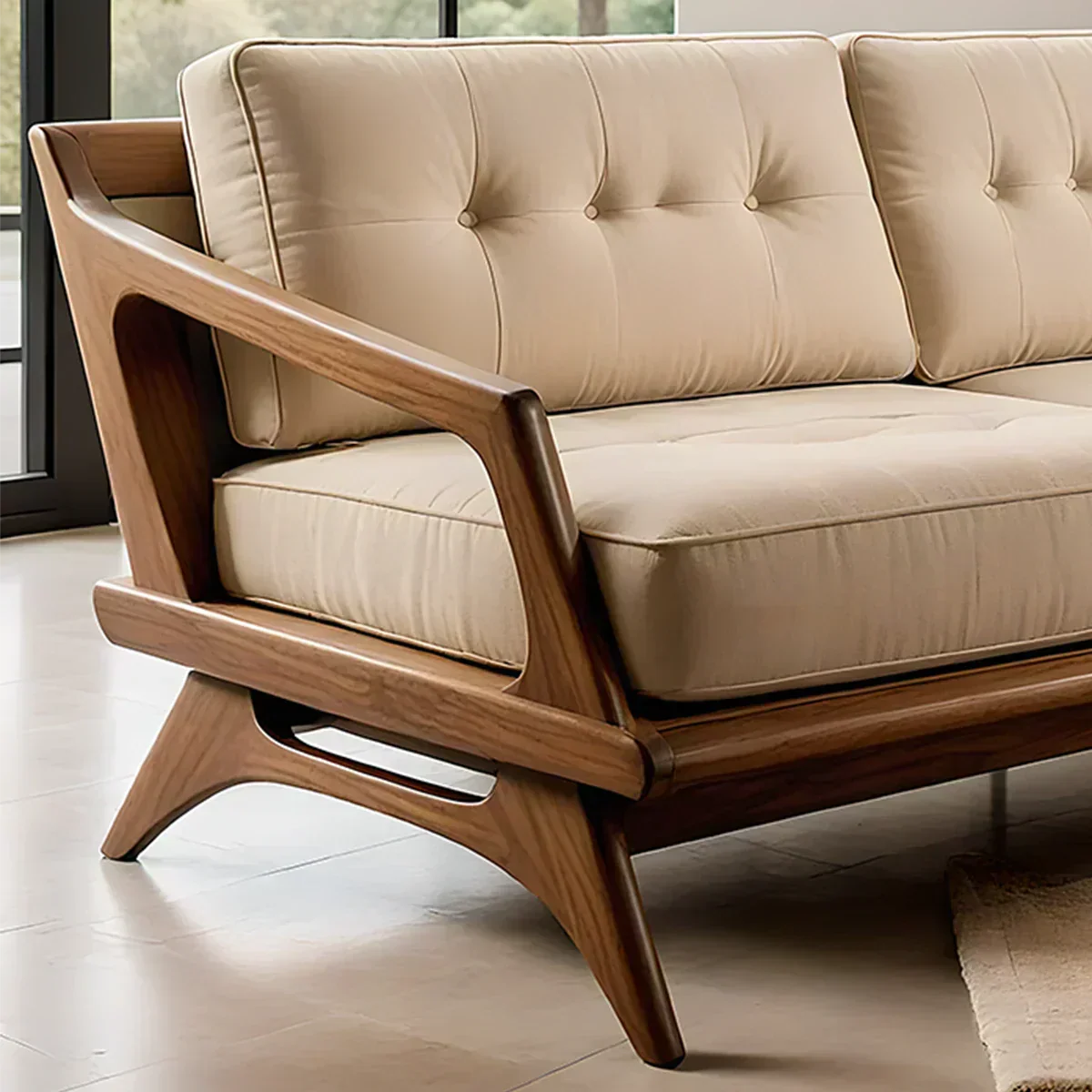 Handcrafted Solid Wood Cotton Sofa – Rustic Modern Minimalist Design - Woodenecho