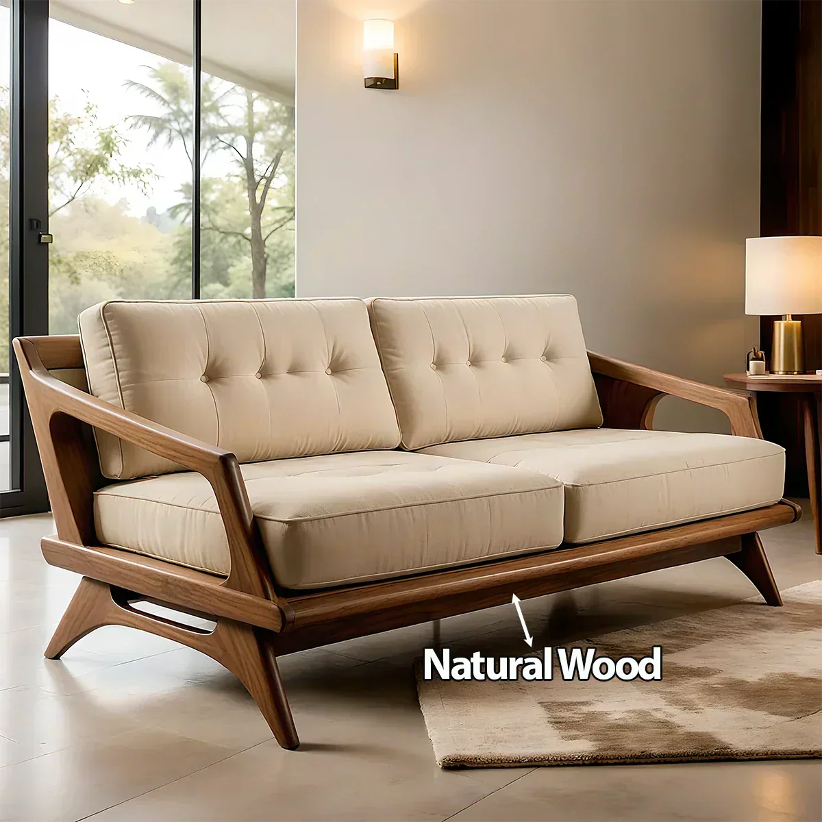 Handcrafted Solid Wood Cotton Sofa – Rustic Modern Minimalist Design - Woodenecho