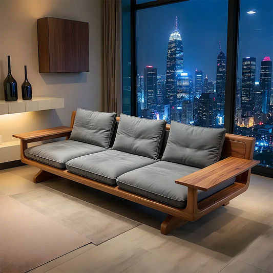 Handcrafted Solid Wood Cotton Sofa – Rustic Modern Minimalist - Elitegemse