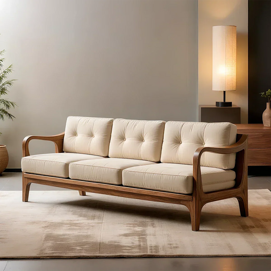 Handcrafted Solid Wood Cotton Sofa – Rustic Modern Minimalist - Elitegemse