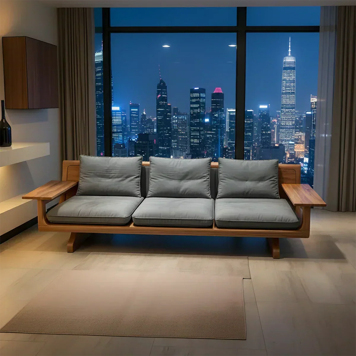 Handcrafted Solid Wood Cotton Sofa – Rustic Modern Minimalist - Woodenecho