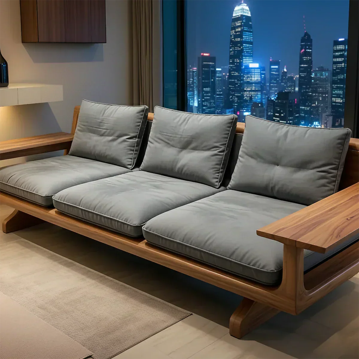 Handcrafted Solid Wood Cotton Sofa – Rustic Modern Minimalist - Woodenecho