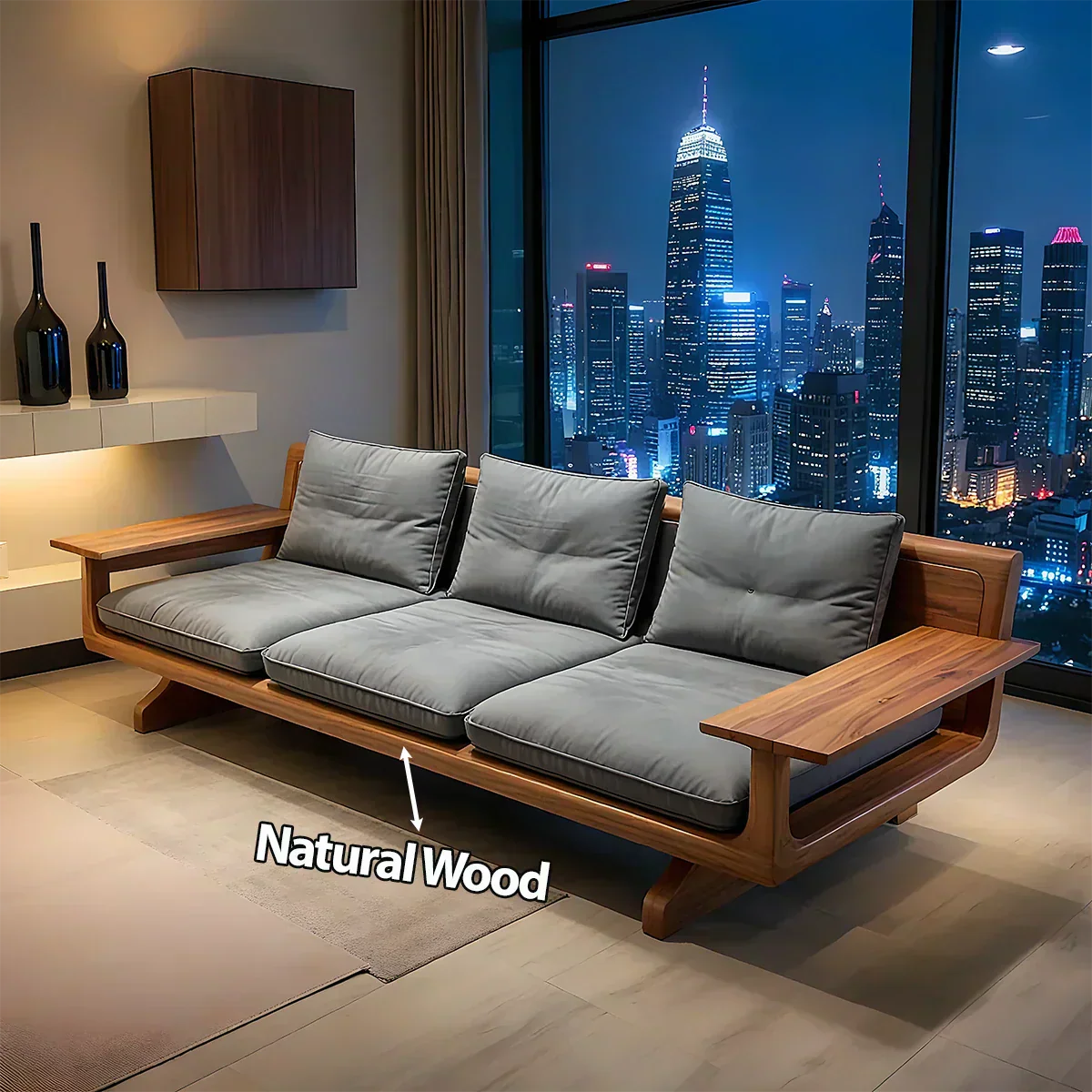 Handcrafted Solid Wood Cotton Sofa – Rustic Modern Minimalist - Woodenecho