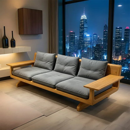 Handcrafted Solid Wood Cotton Sofa – Rustic Modern Minimalist - Woodenecho