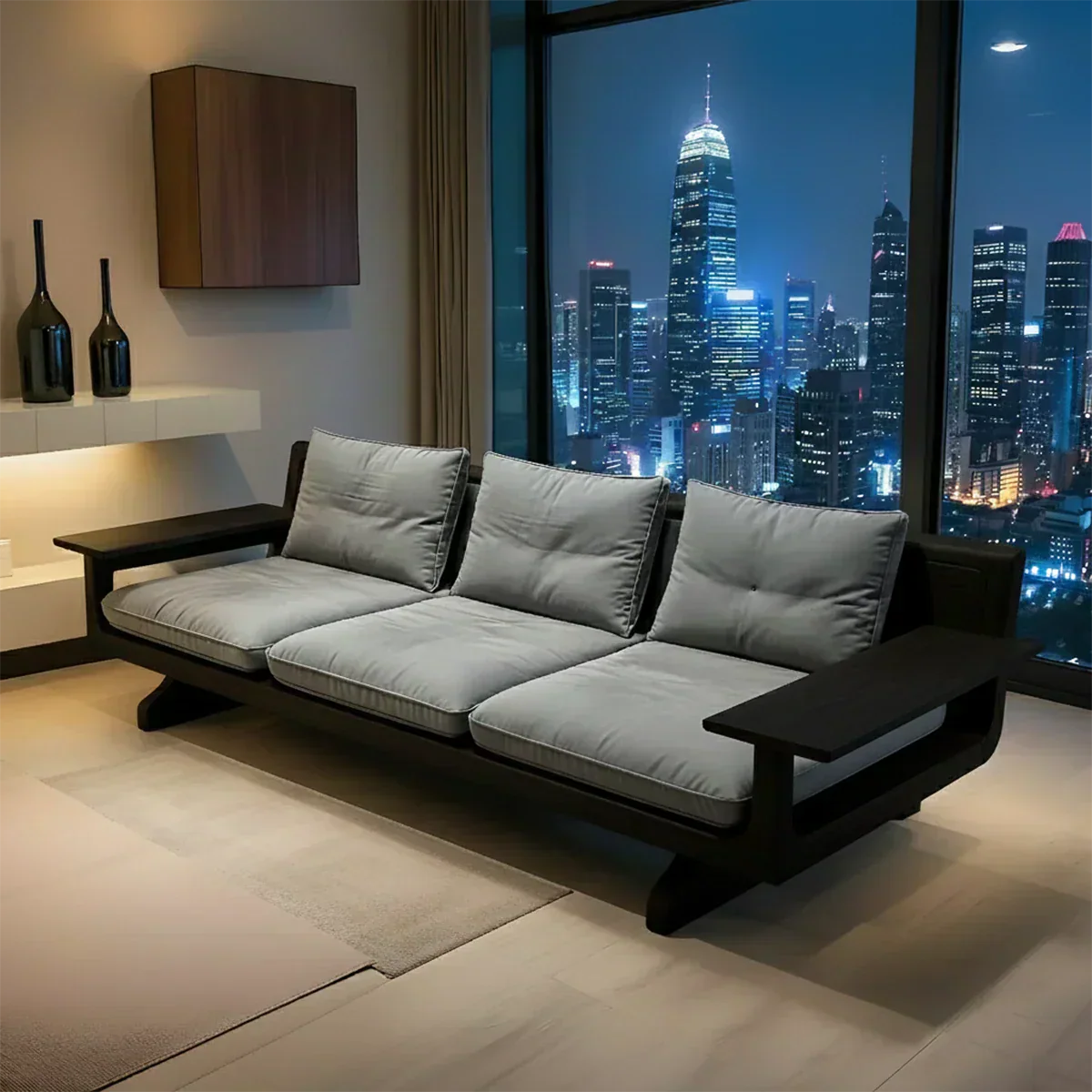 Handcrafted Solid Wood Cotton Sofa – Rustic Modern Minimalist - Woodenecho