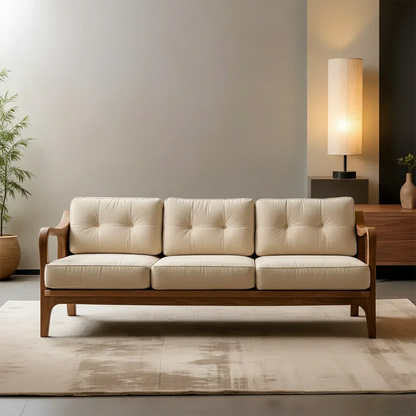 Handcrafted Solid Wood Cotton Sofa – Rustic Modern Minimalist - Woodenecho